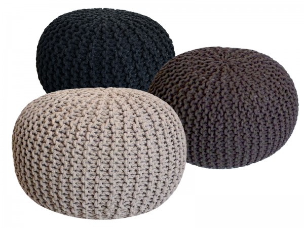 Pouf Set 3 Stück Ø 55 cm Bodenkissen Strickhocker Sitzhocker Sitzkissen Hocker nachhaltig Grobstrick