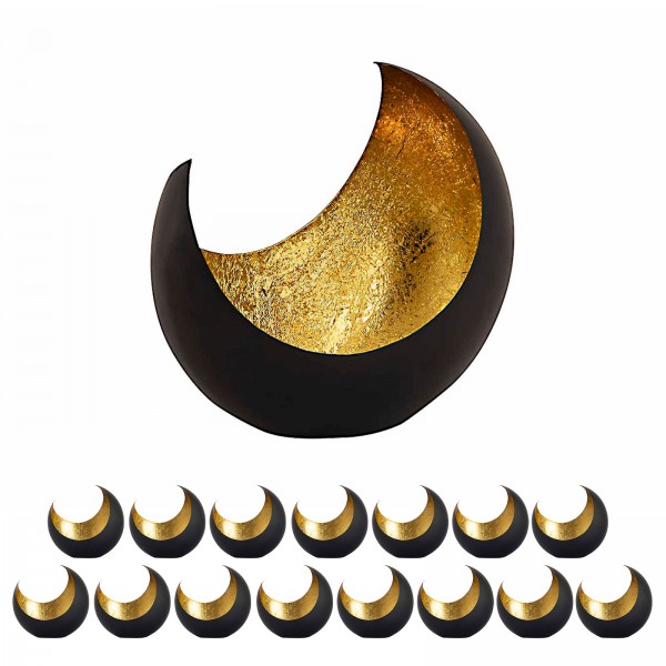 Teelichthalter 16-teilig Kerzenhalter Kerzenständer Moon Sichelform schwarz matt innen vergoldet