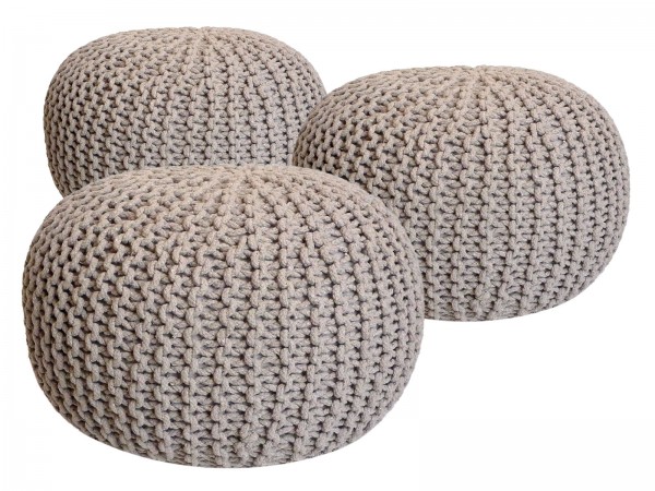 Pouf Set 3 Stück Ø 55 cm Bodenkissen Strickhocker Sitzhocker Sitzkissen Hocker nachhaltig Grobstrick