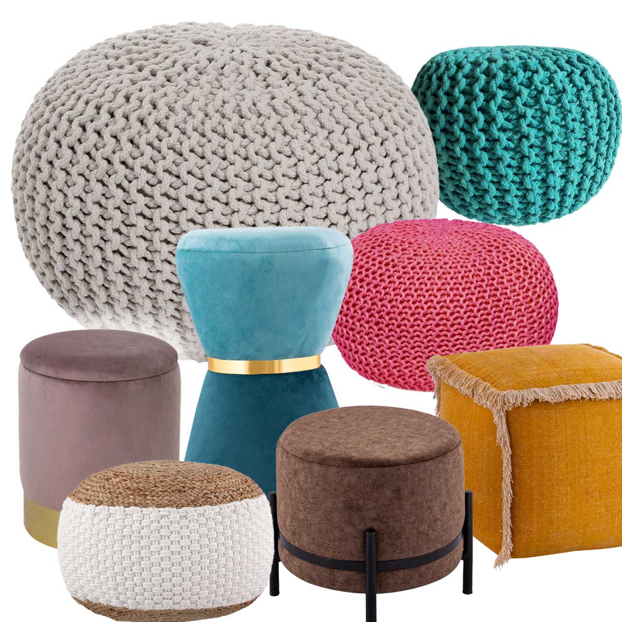Pouf Sitzpuff Strick Velours Sitzhocker Strickhocker Sitzpouf
