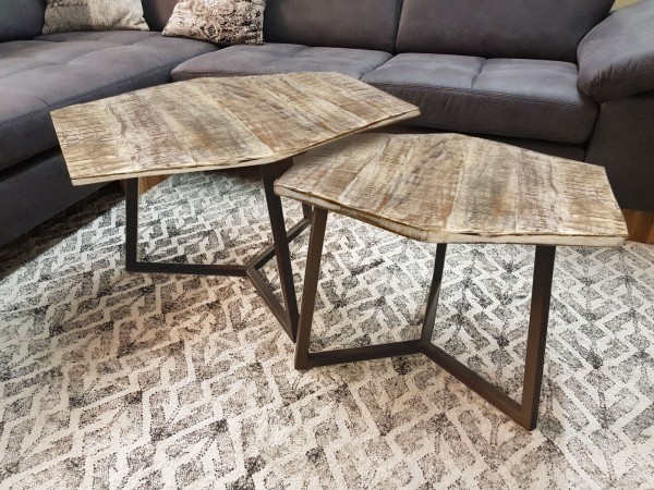 Couchtisch Set 2 Stück Wohnzimmer Tisch Satztisch Paris Metall-Gestell schwarz weiß oder altsilber