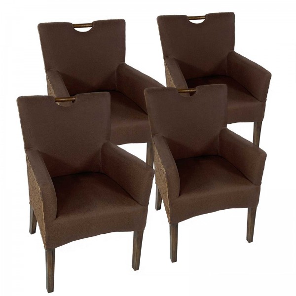 Esszimmer Stühle Set 4 Stück Rattan Armlehner Sessel Bilbao Polsterstuhl Polstersessel prairie brown