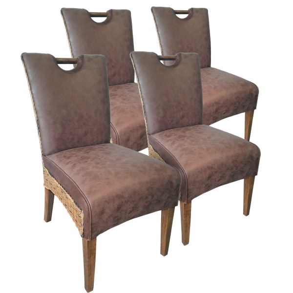 Rattanstühle Set 4 Stück Esszimmer Stühle Polsterstuhl Darwin Polster Lederoptik muskat