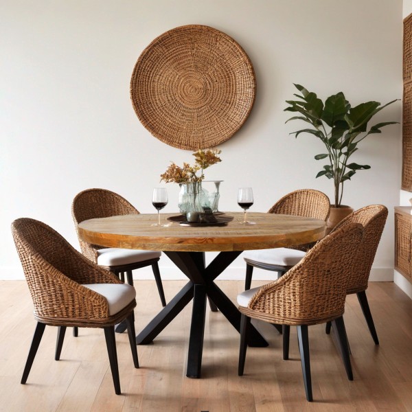 Esstisch Rund 120cm - Industrieller Küchentisch Mit Metallbeinen (Vintage-Farbe, Holzplatte)