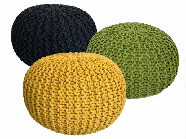 Pouf Set 3 Stück Ø 55 cm Bodenkissen Strickhocker Sitzhocker Sitzkissen Hocker nachhaltig Grobstrick