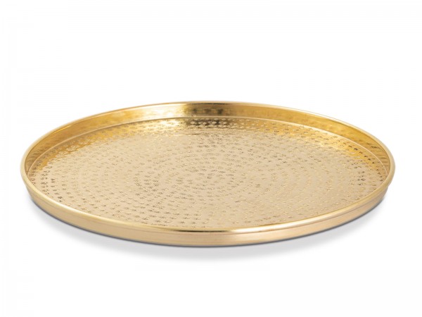 Dekoratives Dekotablett ø 40 cm rund silber o. gold Serviertablett Metall Kerzentablett aus Metall finden Sie bei Casamia