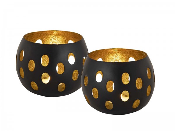 Teelichthalter Set 2-teilig Kerzenhalter Florina Kugelform schwarz matt innen vergoldet