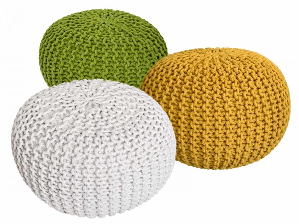 Pouf Set 3 Stück Ø 55 cm Bodenkissen Strickhocker Sitzhocker Sitzkissen Hocker nachhaltig Grobstrick