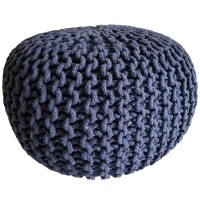 Strickhocker Pouf Ø 45 H 30 cm cm Sitzpouf Strick Bodenkissen jeansblau
