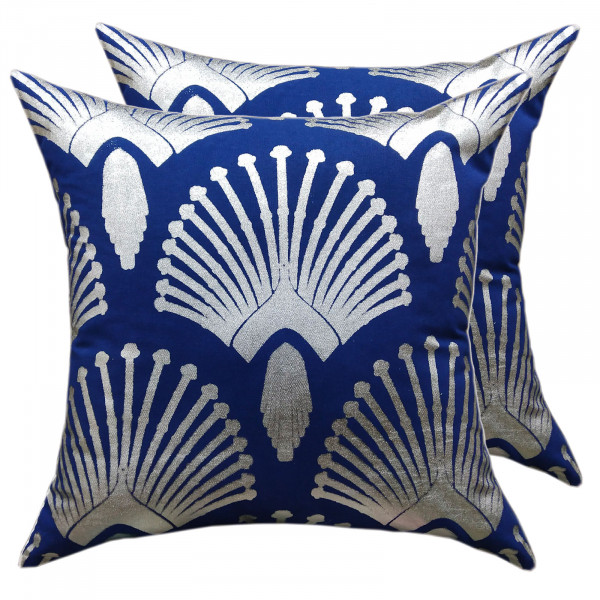 Deko Kissen Set 2 Stück Zierkissen Sofa Kissen Samt Velour 45 x 45 cm Pfau-Design navi blue metallic