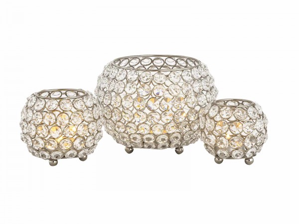 Teelichthalter Kerzenhalter Set 3-teilig Crystal Kerzenständer gold o. silber Vintage Kristall