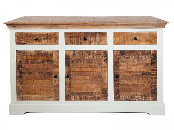 Sideboard Anrichte B 140 H 90 cm Kommode 3türig Ibiza Massivholz Mangoholz massiv weiß natur